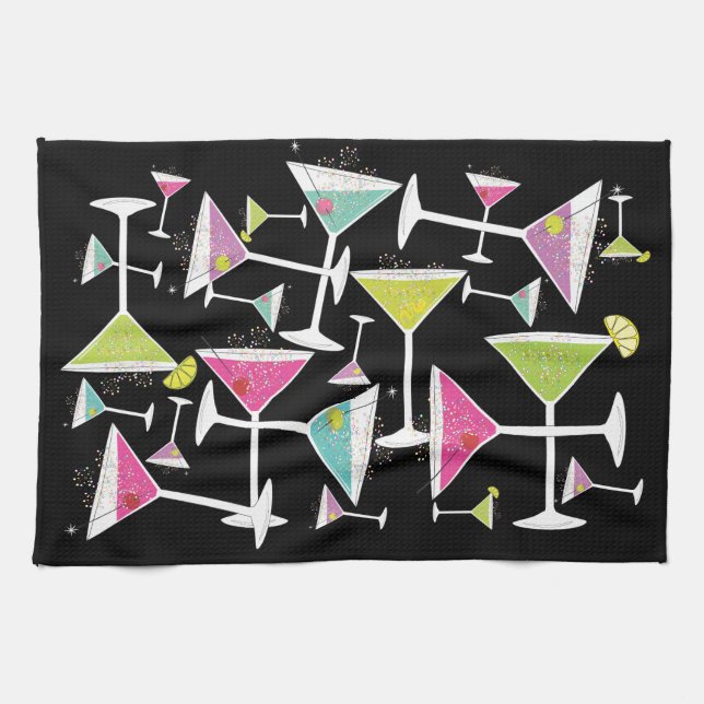 Cocktail Time Colourful Drinks in Martini Glasses Kitchen Towel (Horizontal)