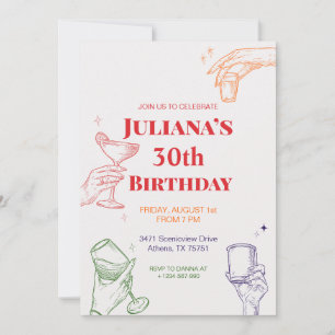 Cocktail tiré à la main 30e Invitation anniversair