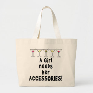 COCKTAIL TOTES, GIRL NEEDS HER ACCESSORIES LARGE TOTE BAG