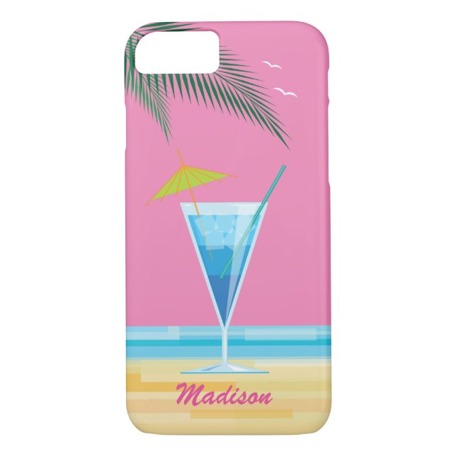 Cocktail tropical et Ciel rose iPhone 7 Coque (Dos)