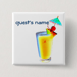 Cocktail Umbrella Drinks name badge 2 Inch Square Button