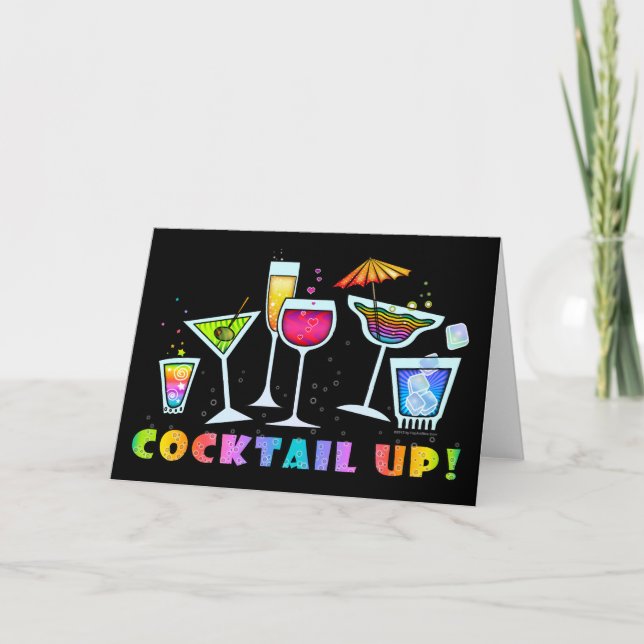 COCKTAIL UP GLASSES GREETING or NOTE CARD (Front)