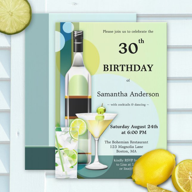 Cocktail vert Turquoise moderne Invitation d'anniv (Créateur téléchargé)