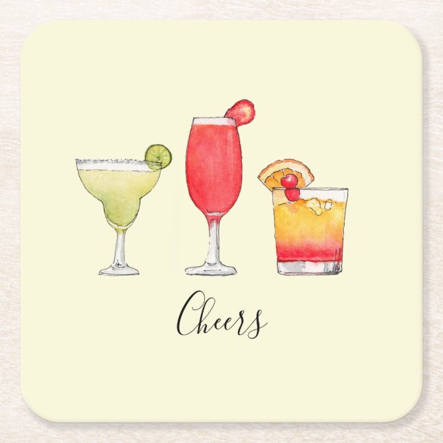 Cocktail watercolor Paper Coaster (Front)