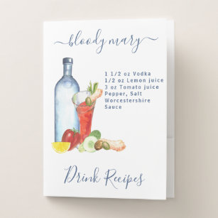 Cocktail Watercolor Recipe Mixed Drink Bloody Mary Pocket Folder