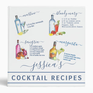 Cocktail Watercolor Recipe Mixed Drinks Martini Binder