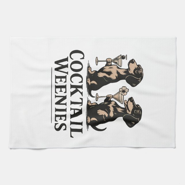 Cocktail Weenies Funny Dachshund Wiener Dog Kitchen Towel (Horizontal)