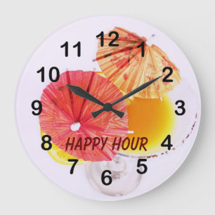 cocktail with colourful paper umbrellas clock
