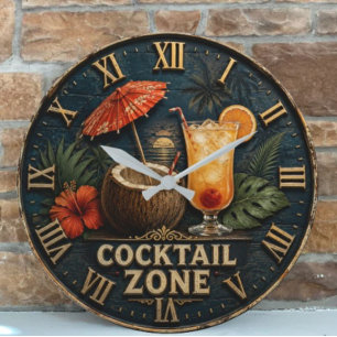 Cocktail Zone Tropical Tiki Bar Large Clock