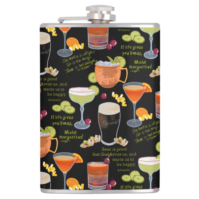Cocktails and contemplation hip flask (Front)