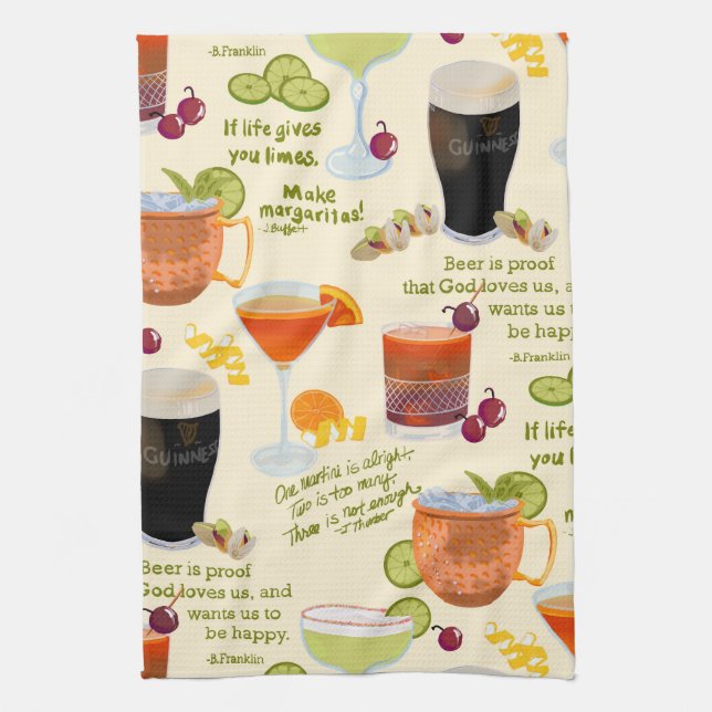 Cocktails and conversation kitchen towel (Vertical)