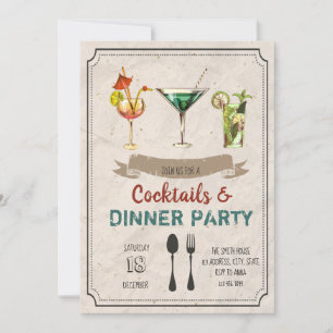 Cocktails and dinner party invitation