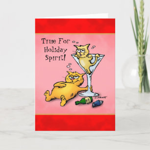 Cocktails and Kittens Cartoon Christmas Card