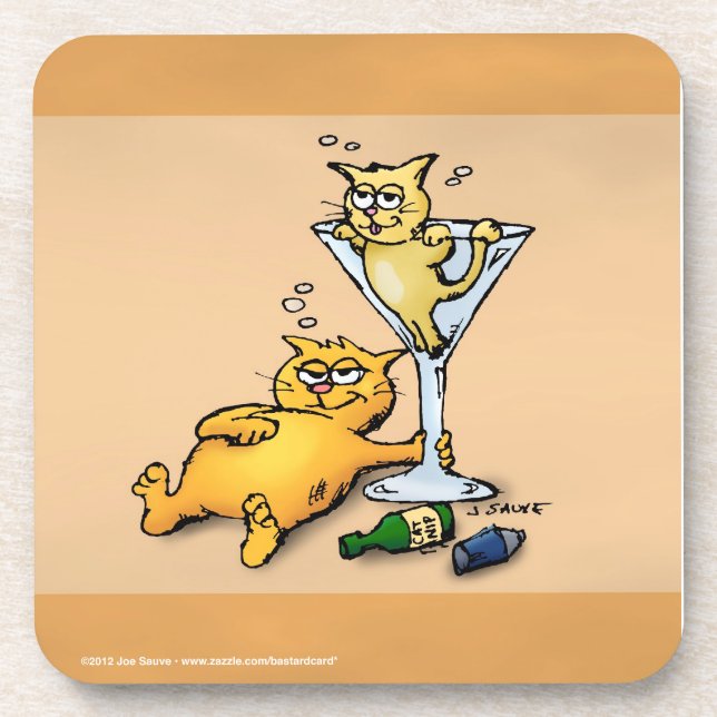 Cocktails and Kittens Gold Funny Coasters (Front)