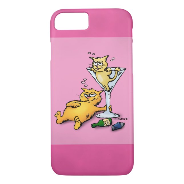 Cocktails and Kittens Pink Cartoon Case-Mate iPhone Case (Back)