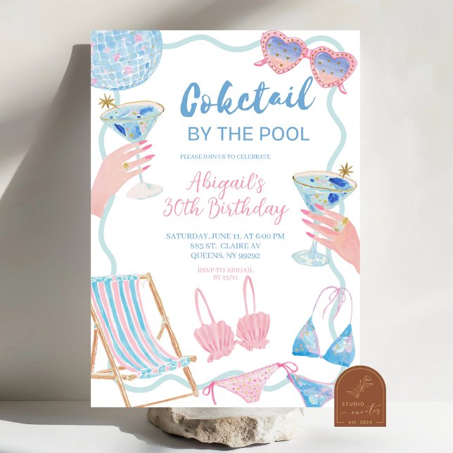 Cocktails by The Pool Birthday Invitation (Creator Uploaded)