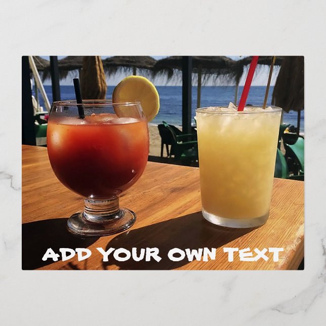 Cocktails by the Sea Custom Text Foil Holiday Postcard (Front)