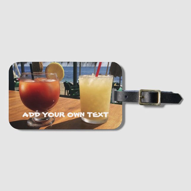 Cocktails by the Sea Custom Text Luggage Tag (Front Horizontal)