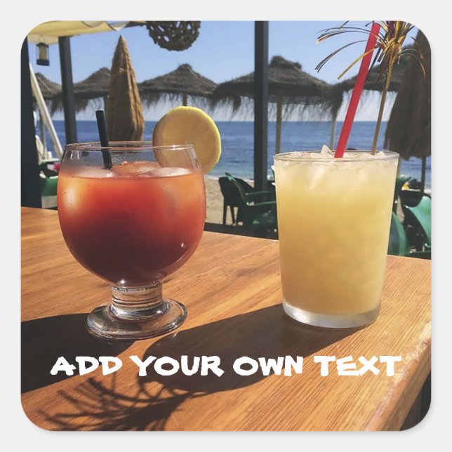 Cocktails by the Sea Custom Text Square Sticker (Front)