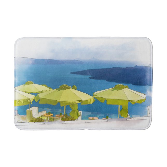 Cocktails by the Sea Greece Painting Bath Mat (Front)