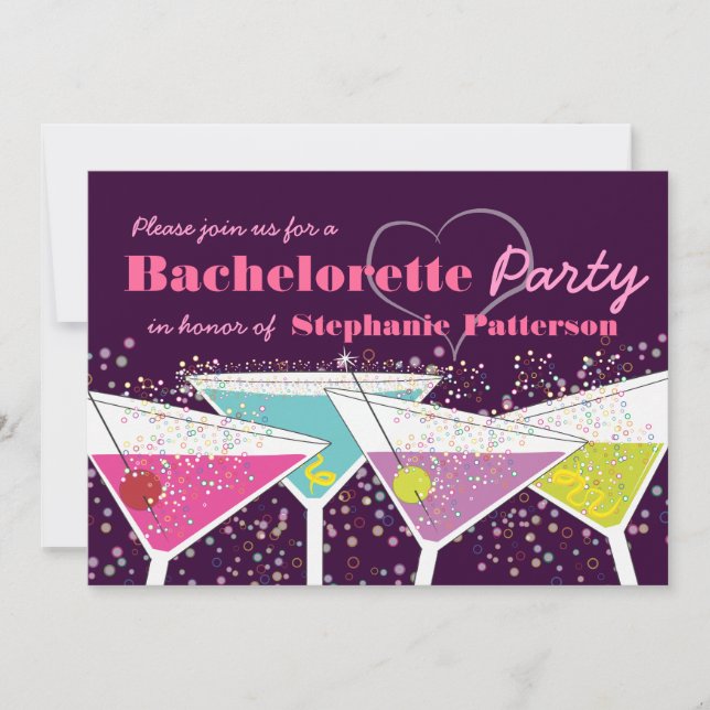 Cocktails colorés Invitation du Bachelorette Party (Devant)