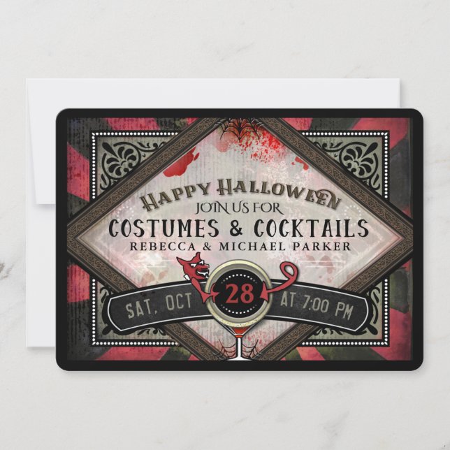Cocktails de costumes Invitation d'Halloween au di (Devant)