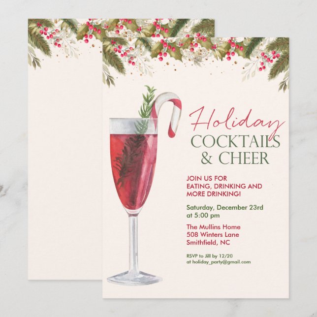 Cocktails de Noël de Noël Invitation (Devant / Derrière)