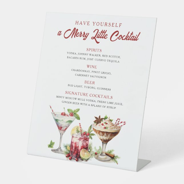 Cocktails de Noël Joyeux panneau de bar de vacance (Recto)