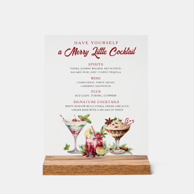 Cocktails de Noël Joyeux panneau de bar de vacance (Recto)