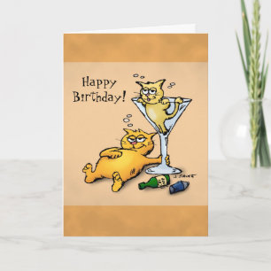 Cocktails et chatons Cartoon Carte Anniversaire