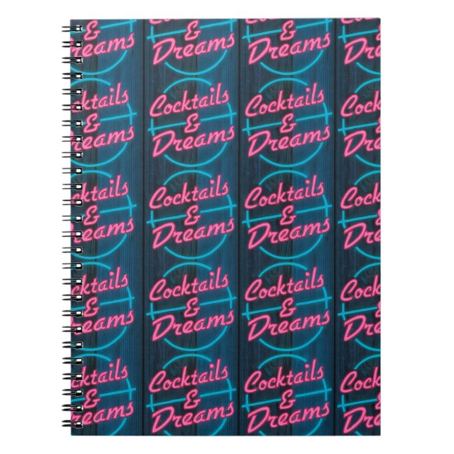 Cocktails et Dreams Neon Sign Motif Carnet (Devant)