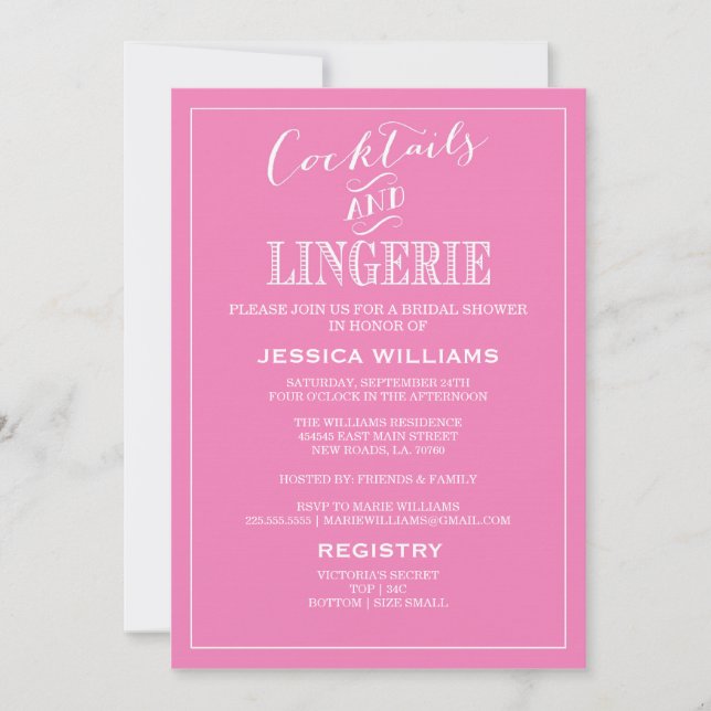 Cocktails et invitation à la douche de lingerie| R (Devant)