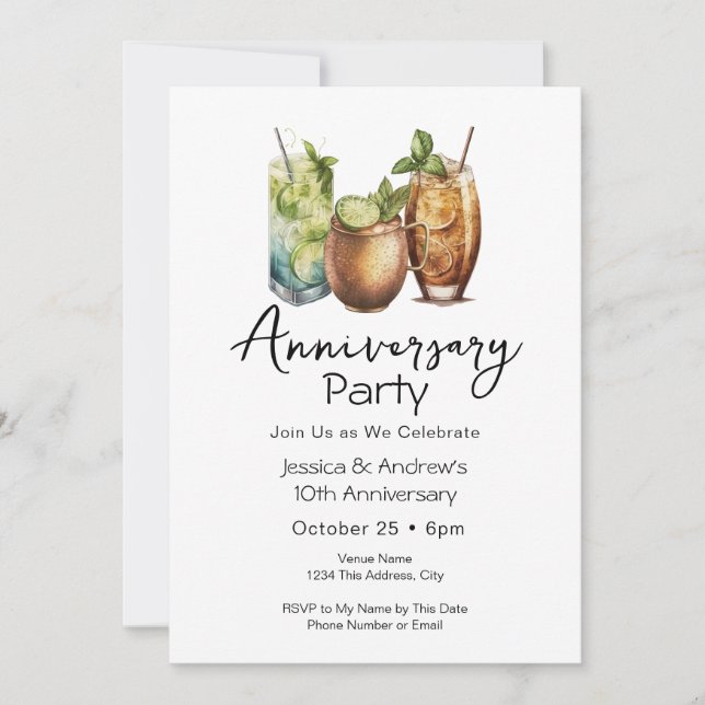 Cocktails Invitation à l'anniversaire Décontracté (Devant)