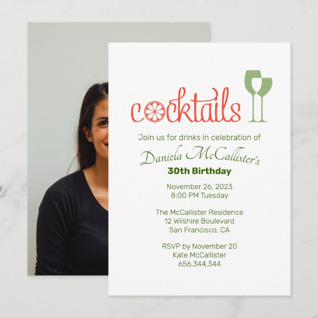 Cocktails Invitation de fête d'anniversaire (Devant / Derrière)