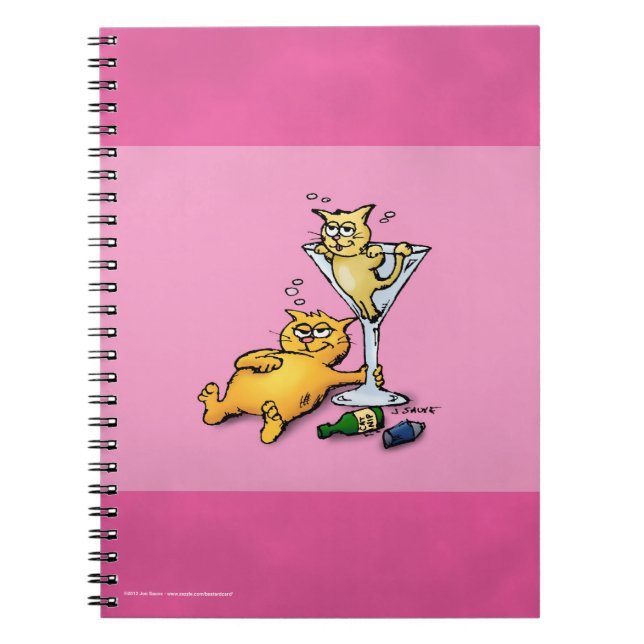 Cocktails & KIttens Carnet de dessin animé rose (Devant)