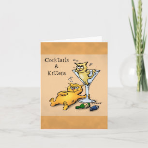 Cocktails & Kittens Cartoon Blank Inside Note Card