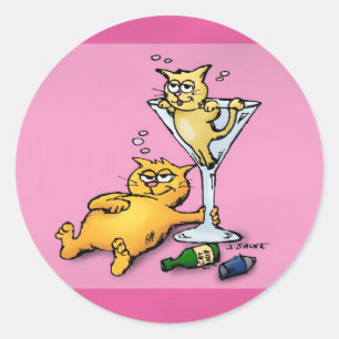 Cocktails & Kittens Pink Cartoon Sticker