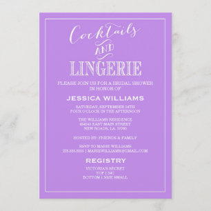 Cocktails & Lingerie Shower Invitations Purple
