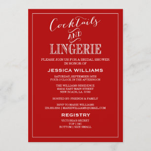 Cocktails & Lingerie Shower Invitations   Red