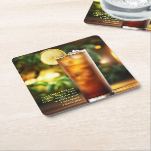 Cocktails Long Island Iced Tea w/Recipe 01 Square Paper Coaster