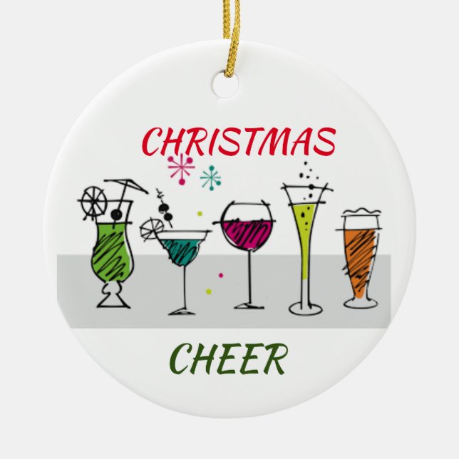 COCKTAILS /MERRY CHRISTMAS ON OTHER SIDE CERAMIC O CERAMIC ORNAMENT (Front)