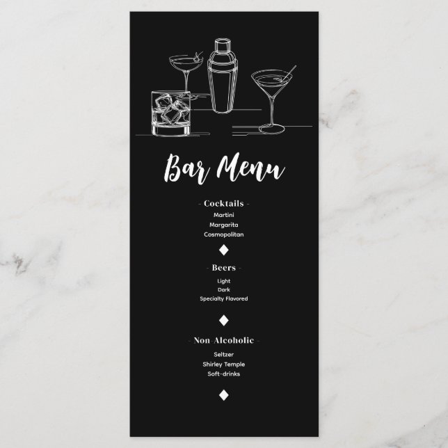 Cocktails Minimal Modern Open Bar Wedding Menu (Front)