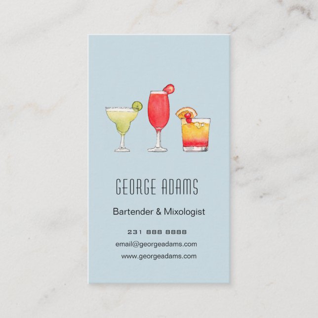 Cocktails Mixed drinks watercolor bartender Business Card (Front)