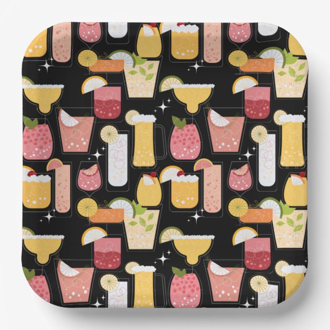 Cocktails Paper Plate (Front)