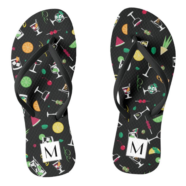 Cocktails Party Pattern Flip Flops (Footbed)