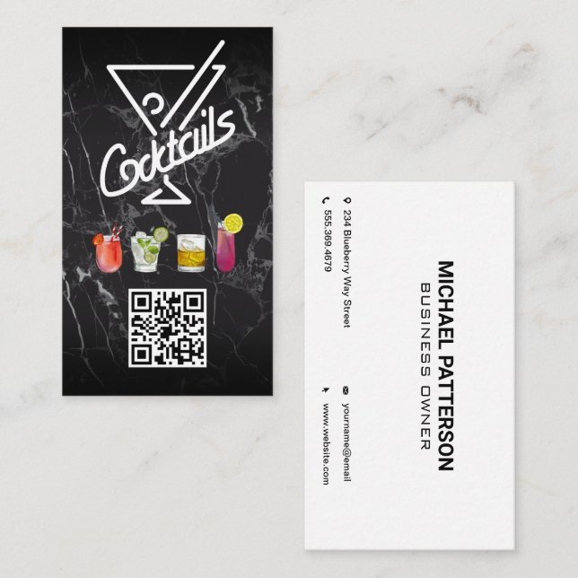 Cocktails | QR Code | Add Custom Business Card (Front/Back)