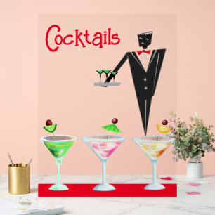 Cocktails serveur avec boissons acrylique signe