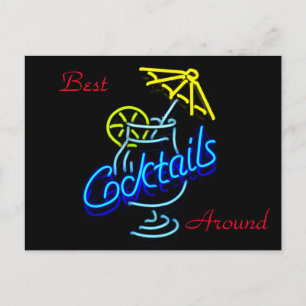 Cocktails Umbrella Drink Neon Sign Postcard