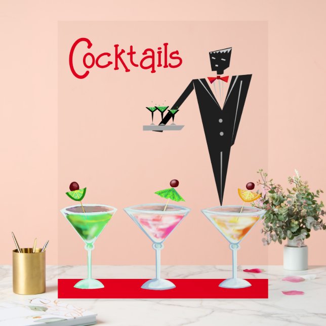 Cocktails waiter with drinks acrylic sign (Wedding)