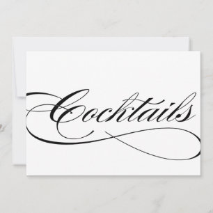 Cocktails wedding reception sign beautiful script invitation